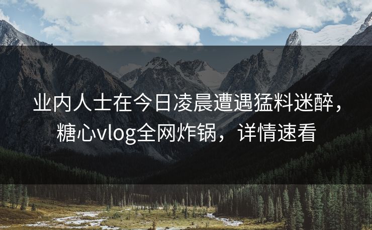 业内人士在今日凌晨遭遇猛料迷醉，糖心vlog全网炸锅，详情速看