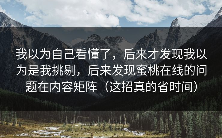 我以为自己看懂了,后来才发现我以为是我挑剔,后来发现蜜桃在线的问题在内容矩阵(这招真的省时间) 我以为自己看懂了,后来才发现我以为是我挑剔,后来发现蜜桃在线的问题在内容矩阵(这招真的省时间)