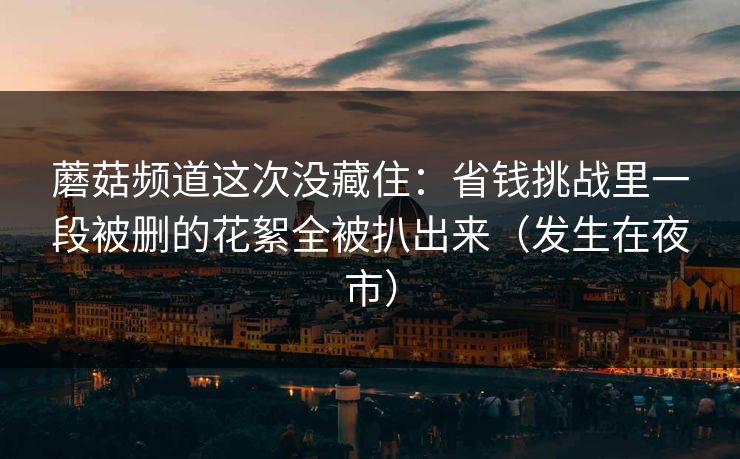蘑菇频道这次没藏住：省钱挑战里一段被删的花絮全被扒出来（发生在夜市）